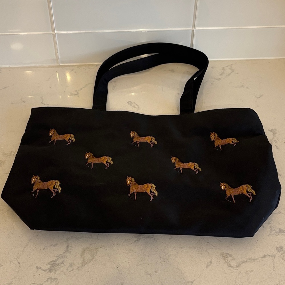 Black Tote Bag with Horse Embroidery - Picture 2 of 9